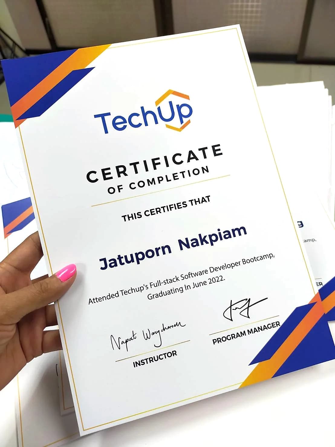 ตัวอย่างงานพิมพ์ใบประกาศนียบัตรจบหลักสูตร Software Developer Bootcamp