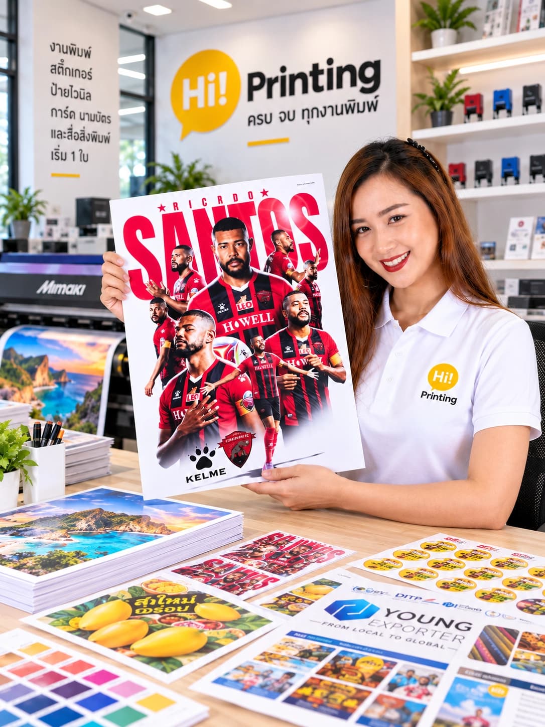 แอดมิน Hi Printing ถือผลงานพิมพ์สี พร้อมช่วยตรวจและเตรียมไฟล์ก่อนผลิต