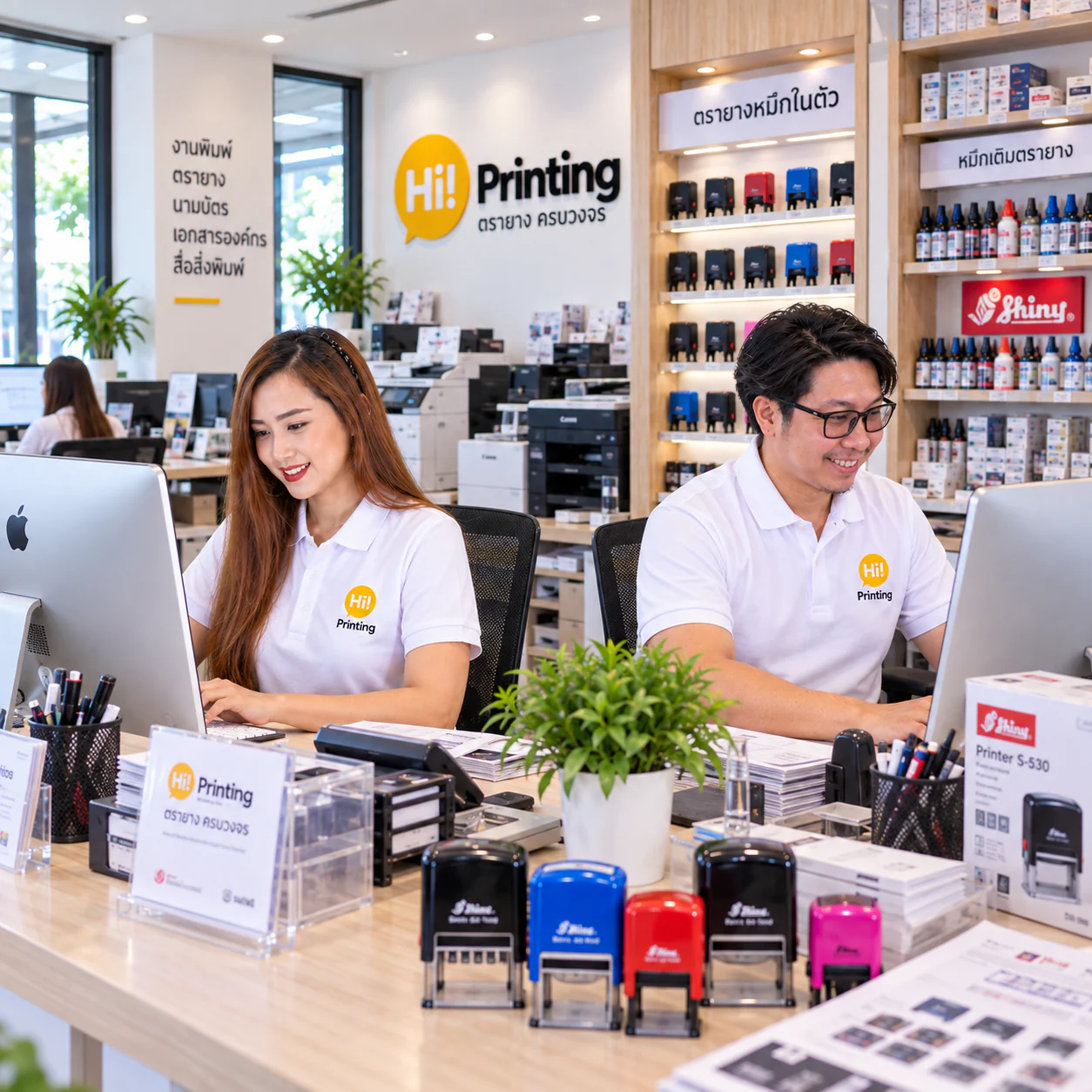 ทีมงาน Hi Printing ให้คำแนะนำและดูแลงานตรายางที่หน้าร้าน